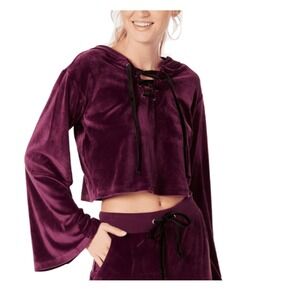 Material Girl L Plum Purple Cropped Velour Hoodie